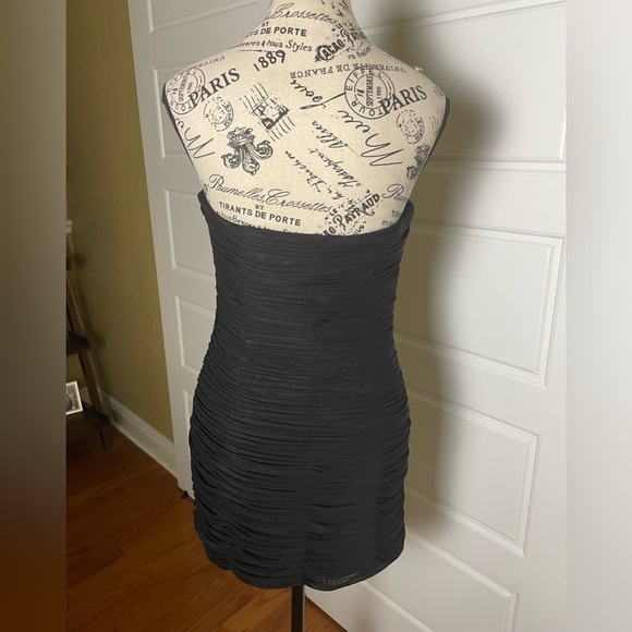 La Femme Rhinestone Jewel Rouched Strapless Black Mini Dress Style 16368 - Picture 5 of 10